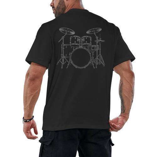 Drum Kit Rock Music Percussion Men's Back Print T-Shirt - Downbeat Supply