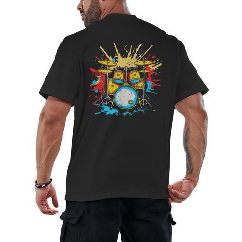Drum Kit Steamwave Music Band Men's Back Print T-Shirt - Downbeat Supply