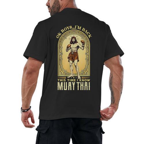 Jesus Knows Muay Thai Boxing Kickboxing MMA Men's Back Print T-Shirt - Nak Muay Co.