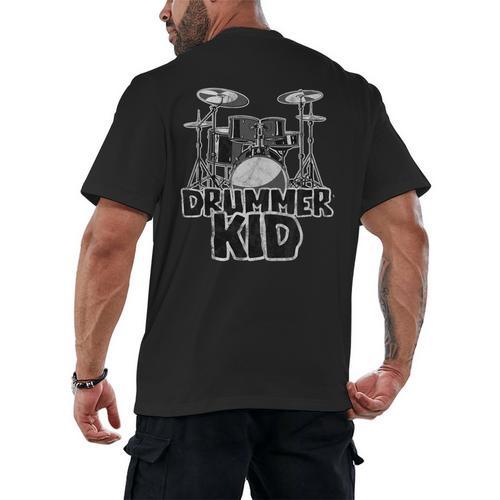 Little Drummer Awesome Drum Kit For Young Musicians Men's Back Print T-Shirt - Downbeat Supply