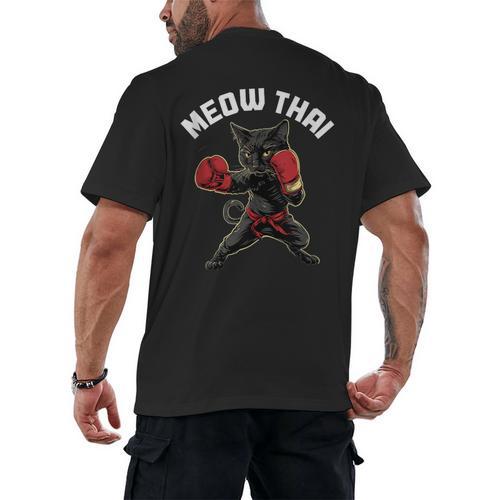 Meow Thai Muay Thai Boxing Cat Martial Arts MMA Boxer Men's Back Print T-Shirt - Nak Muay Co.