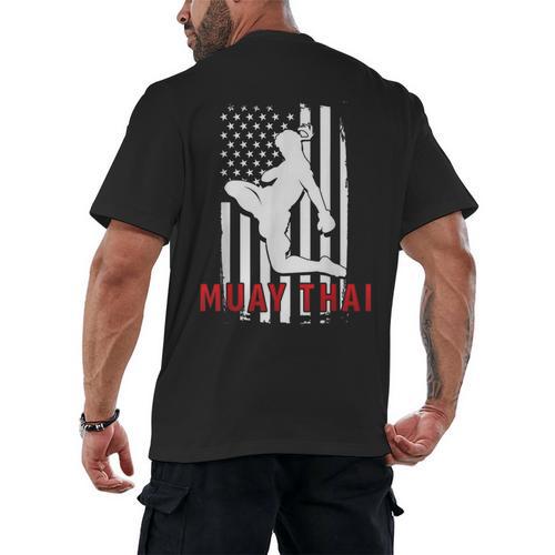 Muay Thai American Flag Fighter Patriotic Men's Back Print T-Shirt - Nak Muay Co.