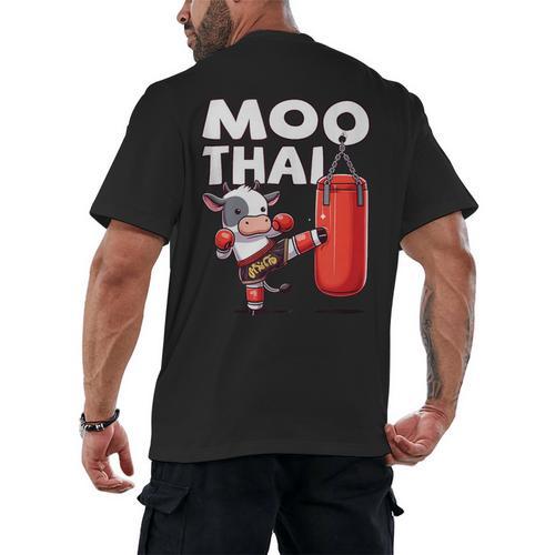 Muay Thai Moo Thai Thai Boxing For Youth Muay Thai Cow Men's Back Print T-Shirt - Nak Muay Co.