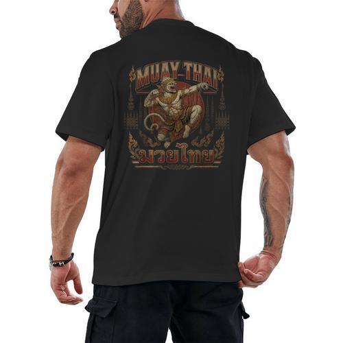 Muay Thai Power Vintage Thai Boxing Warrior Fighter Monkey Men's Back Print T-Shirt - Nak Muay Co.