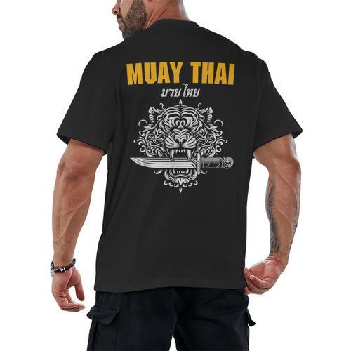 Muay Thai Sak Yant MMA Tattoo Tiger Lion Knife Martial Art Men's Back Print T-Shirt - Nak Muay Co.