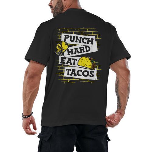 Punch Hard Eat Tacos Professional Boxer Muay Thai Boxing Men's Back Print T-Shirt - Nak Muay Co.