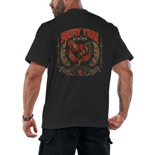 Retro Muay Thai Woman Thai Boxing Warrior Fighter Chicken Men's Back Print T-Shirt - Nak Muay Co.