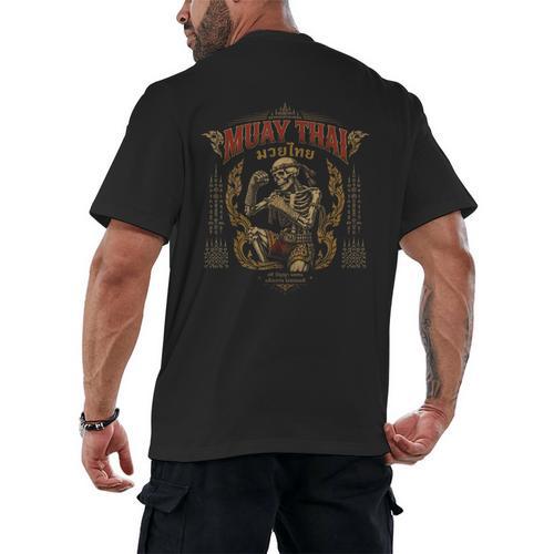 Retro Muay Thai Shorts Thai Boxing Fighter Style Skeleton Men's Back Print T-Shirt - Nak Muay Co.