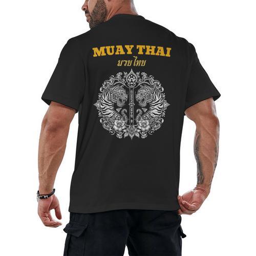 Sak Yant Muay Thai Art Tattoo Twin Tiger Kickboxing Thailand Men's Back Print T-Shirt - Nak Muay Co.