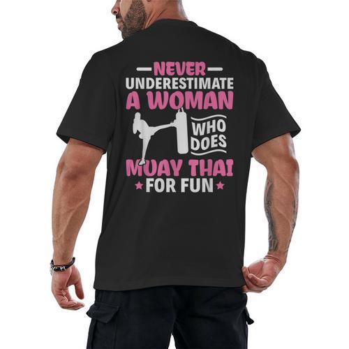 Never Underestimate A Woman Thai Boxing Muay Thai Fighter Men's Back Print T-Shirt - Nak Muay Co.