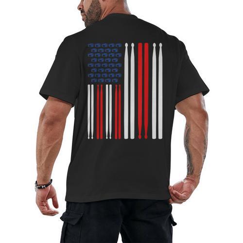 USA Flag Drummer Music Drum Kit Men's Back Print T-Shirt - Downbeat Supply