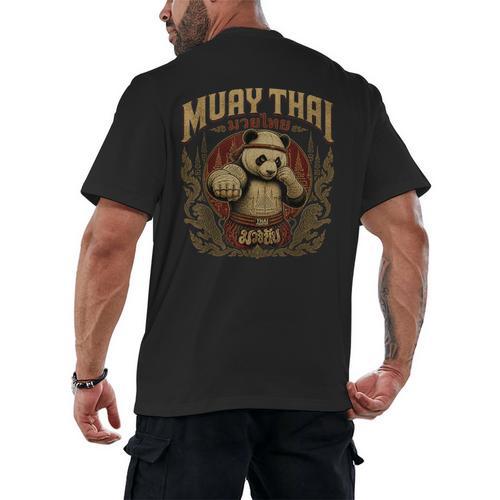 Vintage Muay Thai Gym Thai Boxing Training Fighter Panda Men's Back Print T-Shirt - Nak Muay Co.