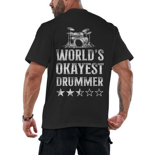 Vintage World'S Okayest Drummer Drum Kit Men's Back Print T-Shirt - Downbeat Supply