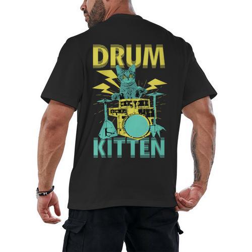 Women's Cute Drummer Cat Drum Kitten Men's Back Print T-Shirt - Downbeat Supply