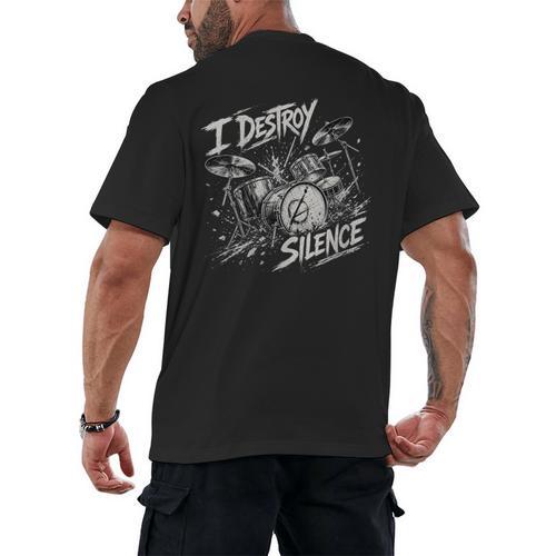 Women's Drum Kit I Destroy Silence Art Men's Back Print T-Shirt - Downbeat Supply
