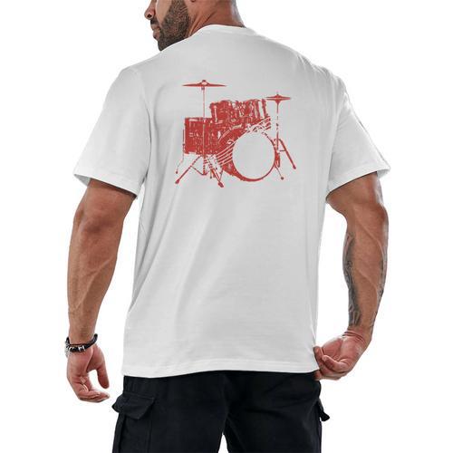 Drum Kit Drummer Band Musical Instrument Rock Music Men's Back Print T-Shirt - Downbeat Supply