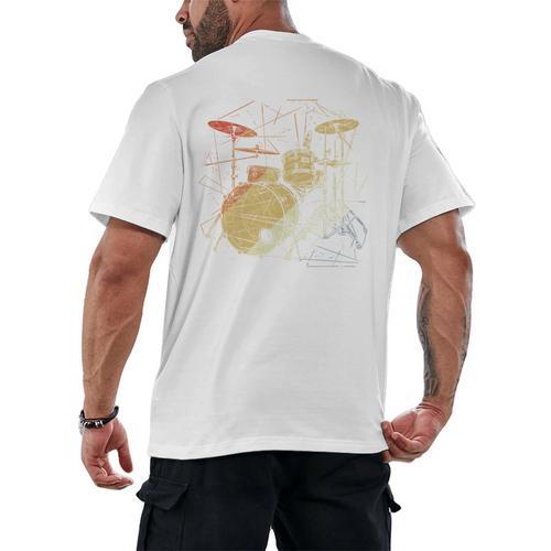 Drum Kit Retrowave Drums Men's Back Print T-Shirt - Downbeat Supply