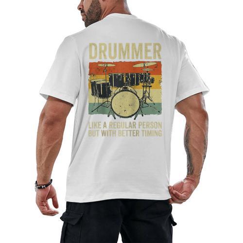 Drummer Better Timing Retro Vintage Sunset Drum Kit Graphic Raglan Baseball Tee Men's Back Print T-Shirt - Downbeat Supply