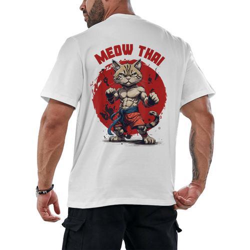 Meow Thai Funny Muay Thai And Cats Lover Men's Back Print T-Shirt - Nak Muay Co.