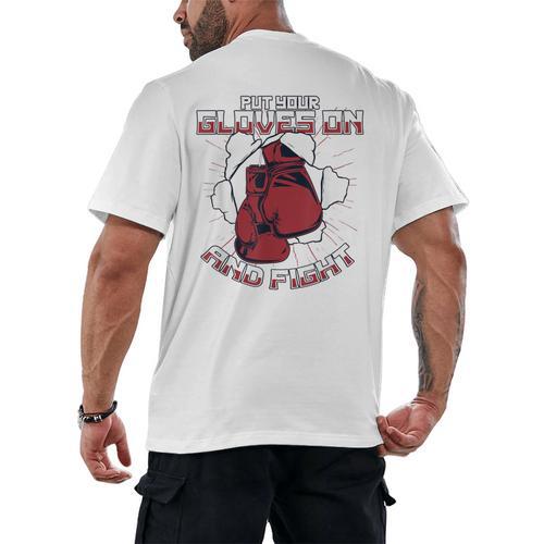 Put Your Gloves On And Fight Muay Thai Kickboxer Fan Boxing Men's Back Print T-Shirt - Nak Muay Co.