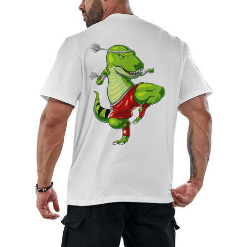 T-Rex Dinosaur Muay Thai Boxing Karate Martial Arts Kung Fu Men's Back Print T-Shirt - Nak Muay Co.
