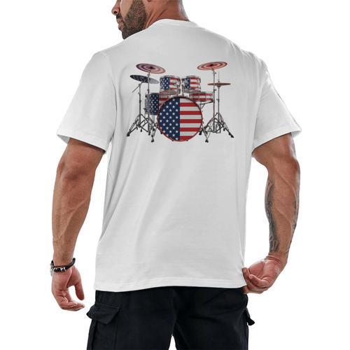 USA Patriotic Drum Kit American Flag Drum Set Men's Back Print T-Shirt - Downbeat Supply