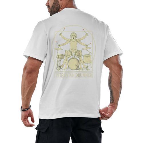 Vitruvian Drummer Drum Kit Music Lover Musician Men Raglan Baseball Tee Men's Back Print T-Shirt - Downbeat Supply