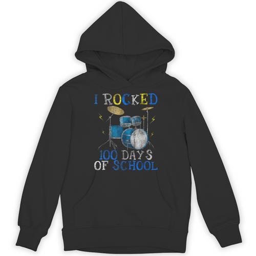 100th Day Of School T Shirt Happy 100 Days Drum Kit Music Unisex Hoodie - Downbeat Supply