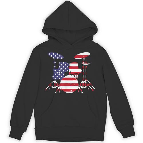 American Flag Drum Kit Patriotic US Drum Art Unisex Hoodie - Downbeat Supply