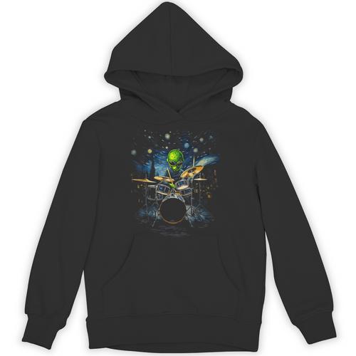 Drum Kit Percussionist Drummer Van Gogh Alien Playing Drums Unisex Hoodie - Downbeat Supply