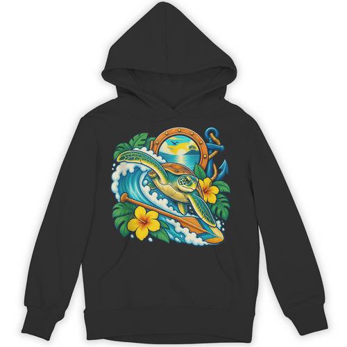Green Sea Turtle Surfs Past a Canoe Paddle Sleeveless Unisex Hoodie - Paddle Life