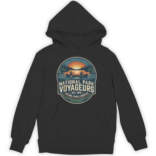 National Park Voyageurs Retro Sunset Canoe Paddling Badge Unisex Hoodie - Paddle Life