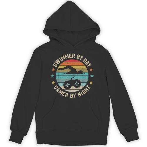 Swimmer By Day Gamer By Night Swimming Swim Lover Gaming Unisex Hoodie - SwimGear Co