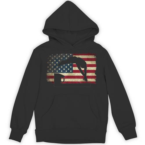 Swimming Swim Team Distressed American Flag USA Swimmer Unisex Hoodie - SwimGear Co
