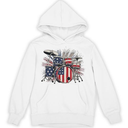 Drum Kit With American Flag Graphic For Musicians Unisex Hoodie - Downbeat Supply