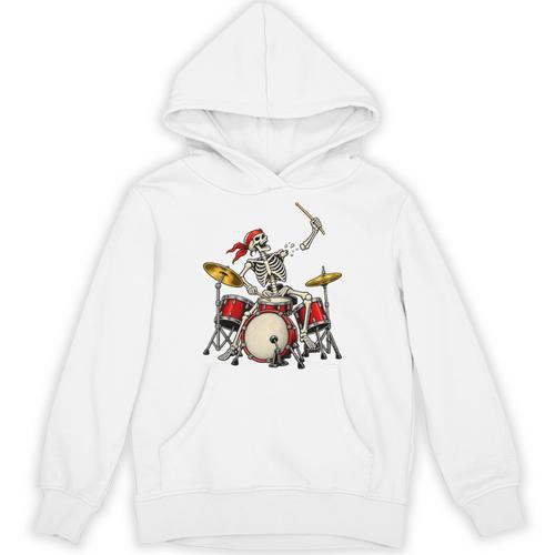 Skeleton Drummer Skull Drum Kit Halloween Raglan Baseball Tee Unisex Hoodie - Downbeat Supply