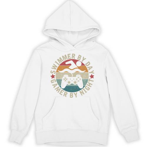 Swimmer By Day Gamer By Night Swimming Swim Gaming Unisex Hoodie - SwimGear Co