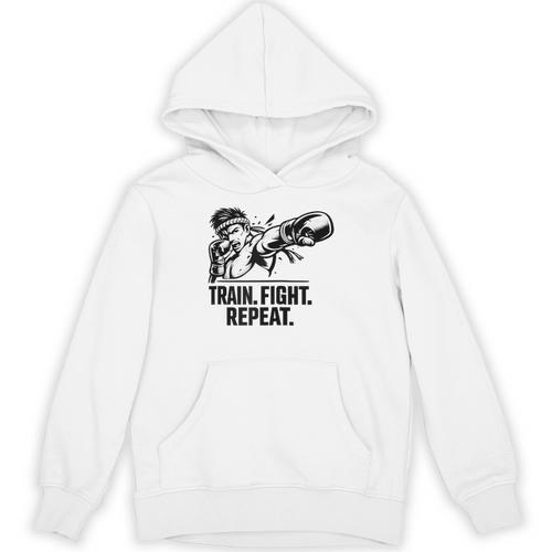 Train Fight Repeat Nak Muay Thai Boxing Fighter Raglan Baseball Tee Unisex Hoodie - Nak Muay Co.