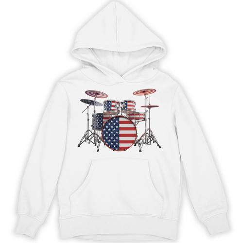 USA Patriotic Drum Kit American Flag Drum Set Unisex Hoodie - Downbeat Supply