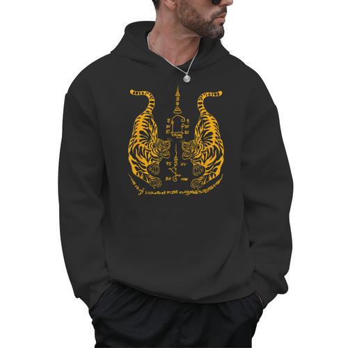 Awesome Orange Double Tiger Muay Thai Sak Yant Men Hoodie - Nak Muay Co.