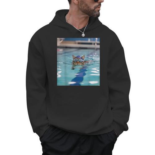 Competitive Swim Team Funny Kitty Cat Swimming Men Hoodie - SwimGear Co