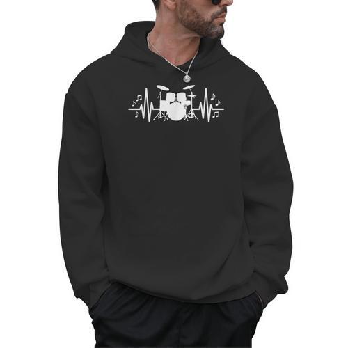 Drum Kit Heartbeat Drummer Music Lover EKG Pulse Set Note Men Hoodie - Downbeat Supply