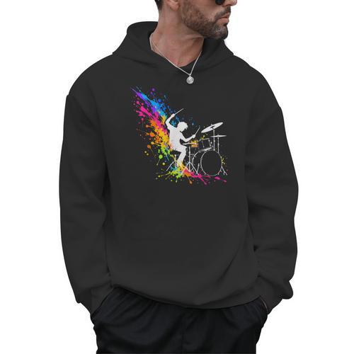 Drummer Silhouette Drum Kit Splatter Art Men Hoodie - Downbeat Supply