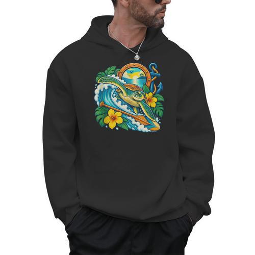 Green Sea Turtle Surfs Past a Canoe Paddle Sleeveless Men Hoodie - Paddle Life