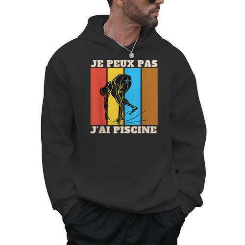 Je Peux Pas J'Ai Piscine Swimming Humour Retro Swimming Pool Men Hoodie - SwimGear Co