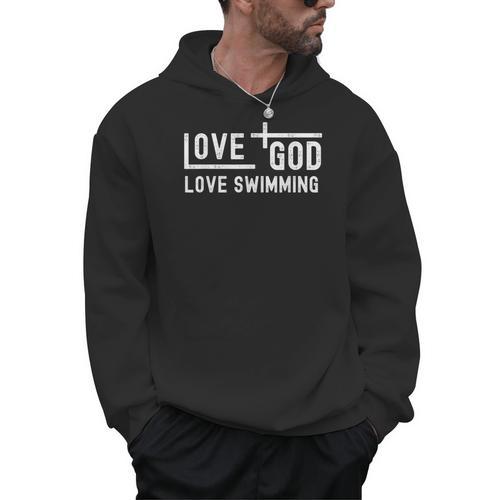 Love God Love Swimming Swim With Jesus For Christian Athlete Men Hoodie - SwimGear Co