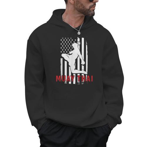 Muay Thai American Flag Fighter Patriotic Men Hoodie - Nak Muay Co.