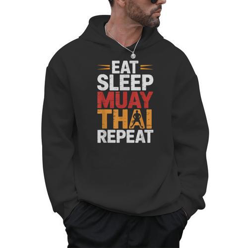Muay Thai Fighter Eat Sleep Repeat Lifestyle Training Men Hoodie - Nak Muay Co.