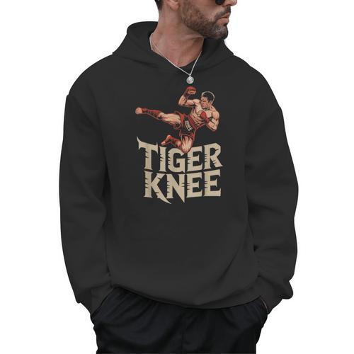 Muay Thai Fighter Tiger Knee Vintage Distressed Badge Men Hoodie - Nak Muay Co.