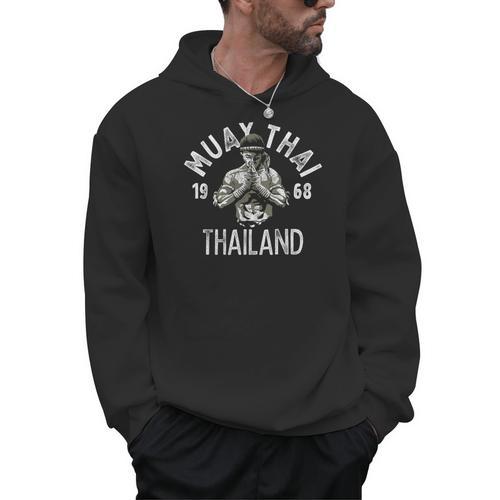 Muay Thai Thailand Vintage Tiger Fighter Training Small Men Hoodie - Nak Muay Co.